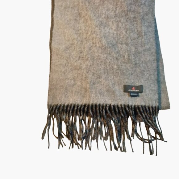 Alashan Reversible Wool Scarf Fringe Black Gray Merino Cashmere - Picture 3 of 6
